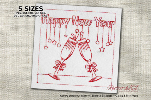Clink Glasses New Year Celebrate Redwork Review