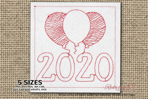 Happy Year 2020 Balloons Redwork Review