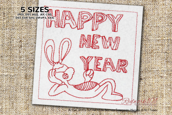Lazy Happy New Year Bunny Redwork Review